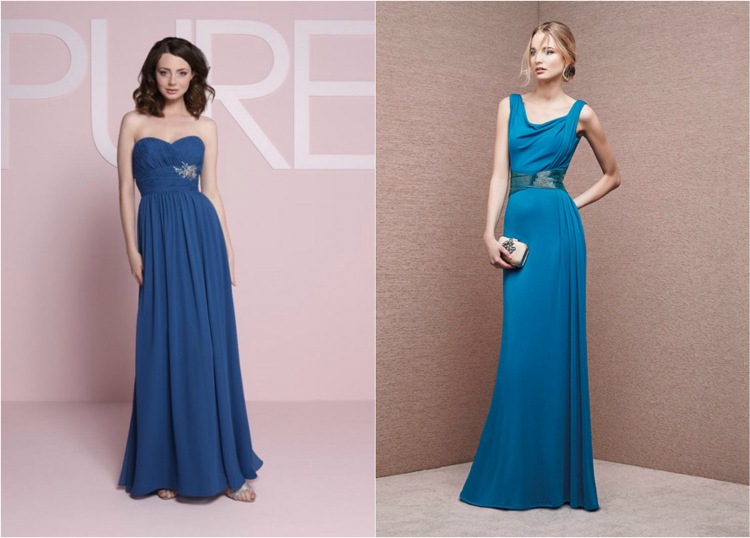 modré plesové šaty pre svetlú pleť Plesové šaty svetlo-kožené-benzínové-modré-bez ramienok-dlhé