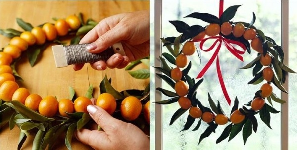 Zimný veniec adventné ručné práce vchodová dekorácia kumquat kovový drôt pripevnený