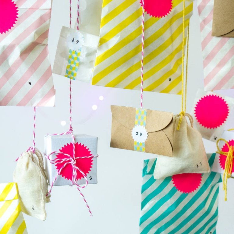 Vrecia na chlieb s adventným kalendárom si vyrobte svoje vlastné nápady s farebným baliacim papierom