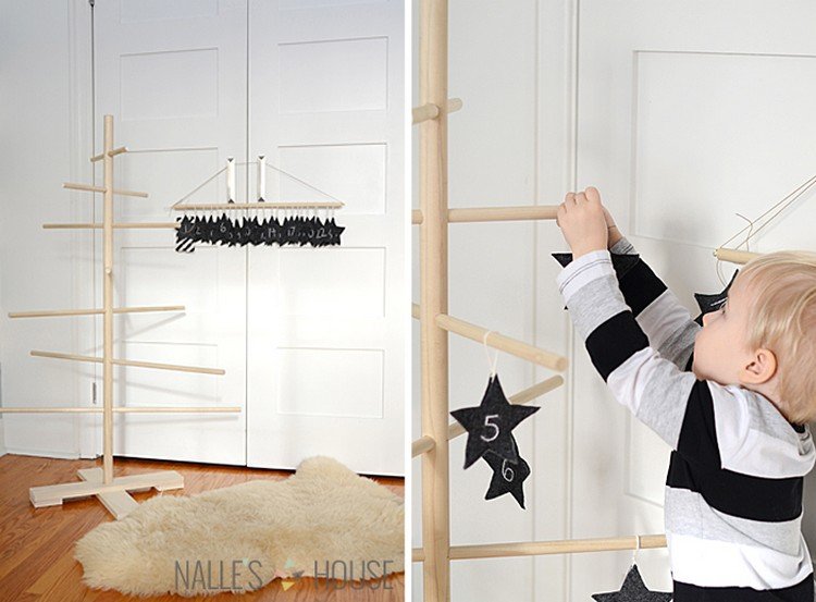 Vianočný stromček z okrúhlych tyčí v škandinávskom štýle adventný kalendár-drotár-vianočný stromček-škandinávsky štýl