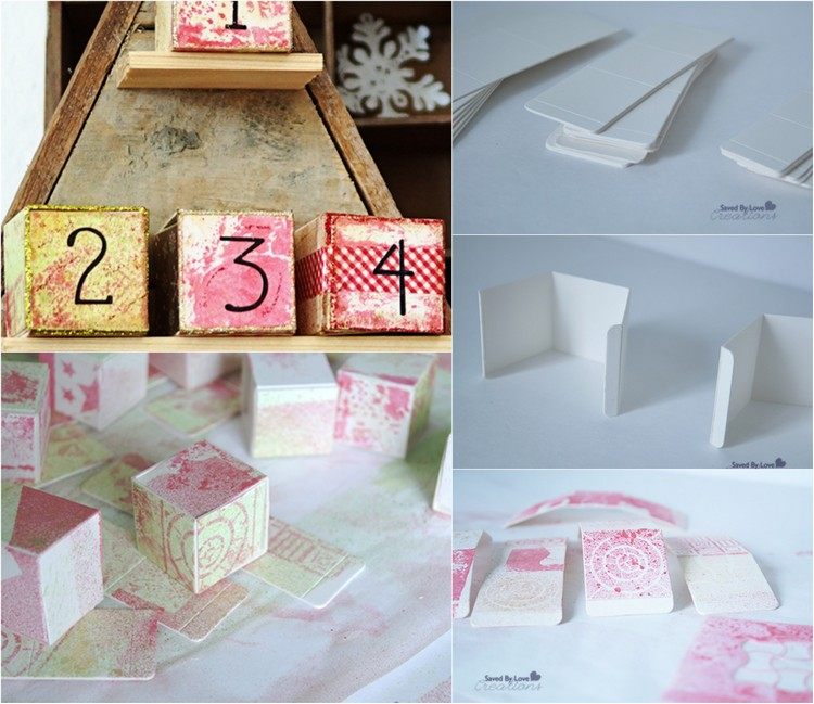 Sklopte papierové škatule na darčeky sami adventný kalendár-drevo-drotár-vianočné stromčeky-škatule-skladanie papiera