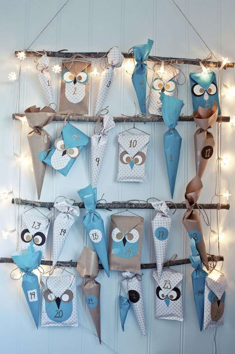 adventný kalendár-drotárske tašky-sovy-špicaté vreckové svetlá