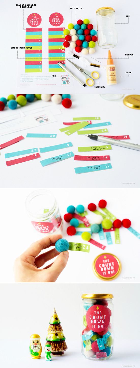 adventný kalendár na drobetové nápady guľôčky z plsteného papiera adventný kalendár drotári nápady gule plstený papier