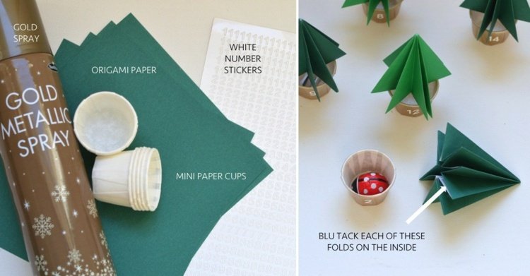 Vyrobte si adventné kalendáre pre dospelých sami pomocou jednoduchých pokynov adventný kalendár-dospelí-urobte si-jedľu-zelený-papier-skladací