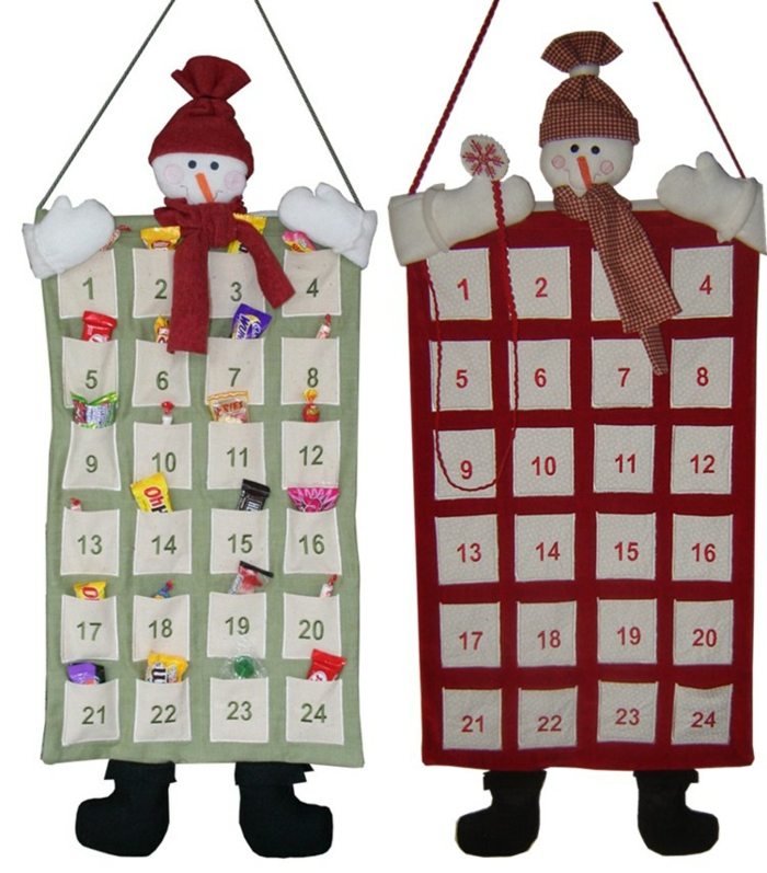 Filcová alebo vlnená tkanina Santa Claus adventný kalendár Adventný kalendár snehuliaka s vreckami