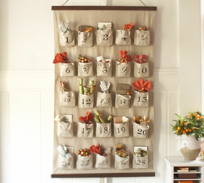 List látky s vreckami so sladkosťami Retro listová kniha s adventnými sladkosťami