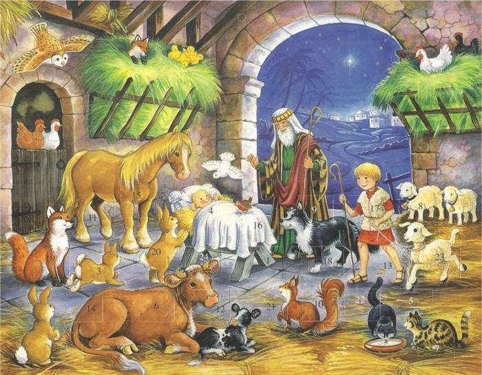 Betlehem v adventnom kalendári na prvý adventný adventný kalendár