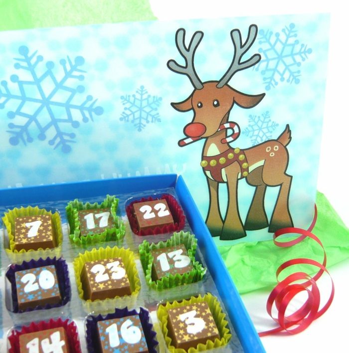 Soby čokoládové pralinky pre najmenších 3D čokoládový adventný kalendár sobov