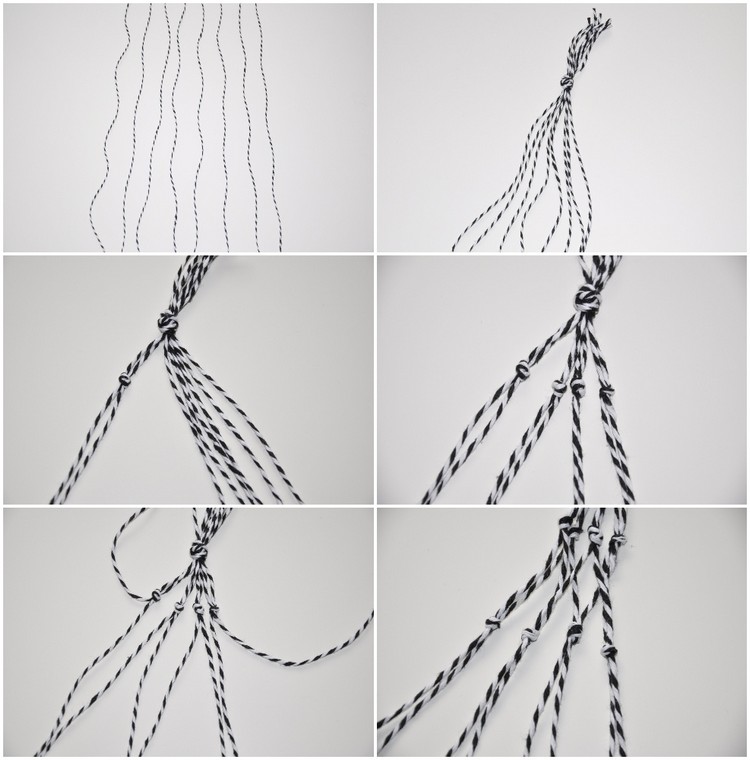 jednoduchý návod na výrobu závesného košíka macrame