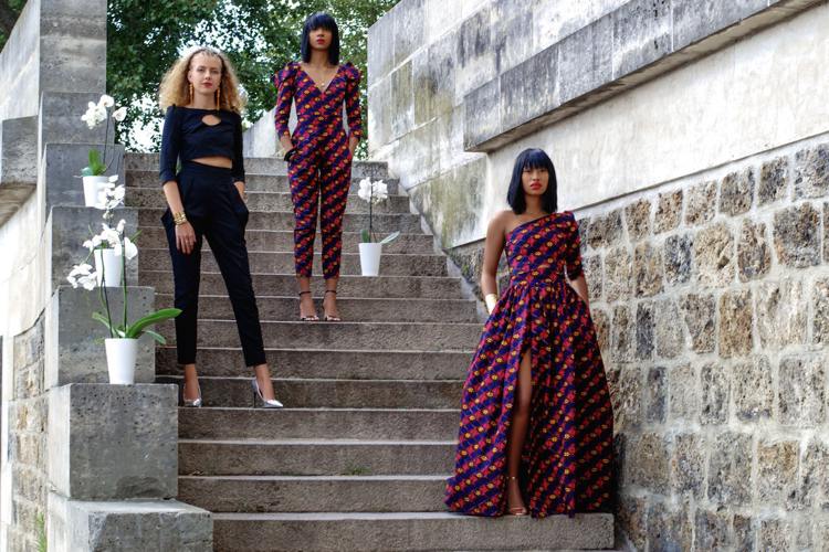 večerné oblečenie z africkej módy čierna ružová fialová