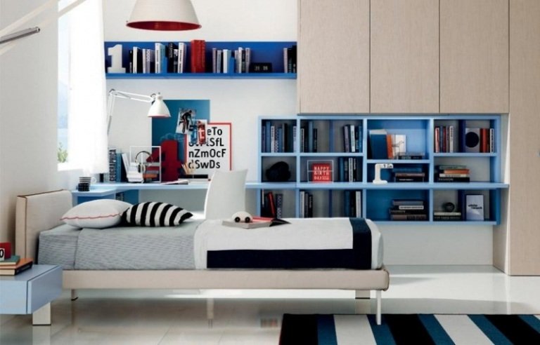 Javor-Nábytok-Chlapci-Izba-Modré-Steny-Police-Nápady