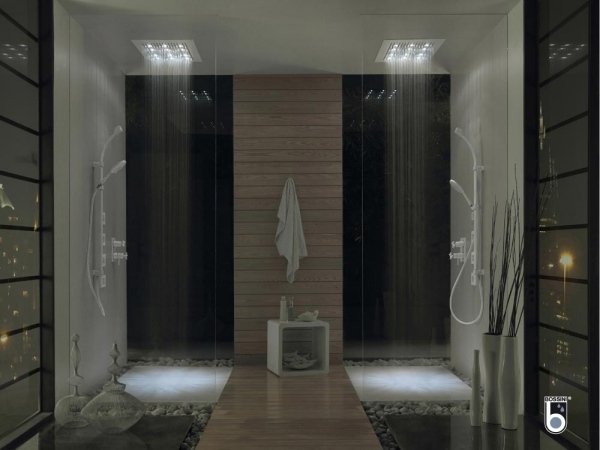 dažďová sprcha bossini vstavaná sprchová hlavica sklenená stena zen