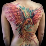 nagy főnix az egész hátán - tetoválás akvarell fotó