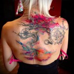 fa és iránytű - tetoválás akvarell fotó