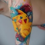 sárga pokemon pikachu - tetoválás akvarell fotó