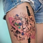 oroszlán és lány - tetoválás akvarell fotó