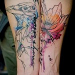 madár és virág - tetoválás akvarell fotó