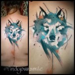 szürke farkas a hátán - tetoválás akvarell fotó