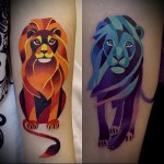 kék és sárga oroszlán - pár tetoválás akvarell fotó