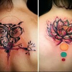 bagoly és lótusz - tetoválás akvarell fotó