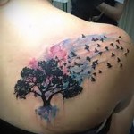fekete fa és madarak - tetoválás akvarell fotó