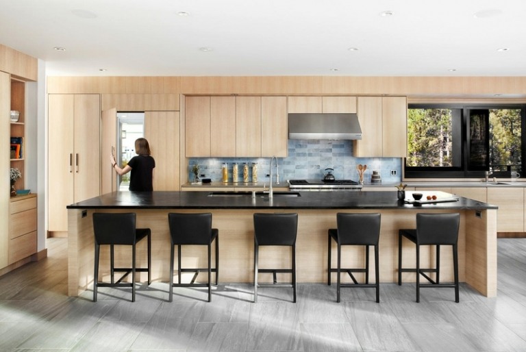 prízvuk stena budova kamenná dlažba šedá moderná kuchynská linka pult