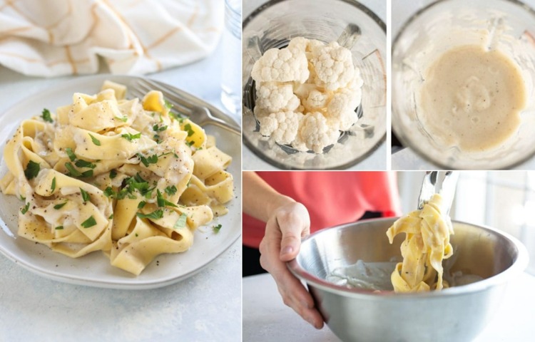 Vegánska omáčka Alfredo s karfiolom a stužkovými rezancami