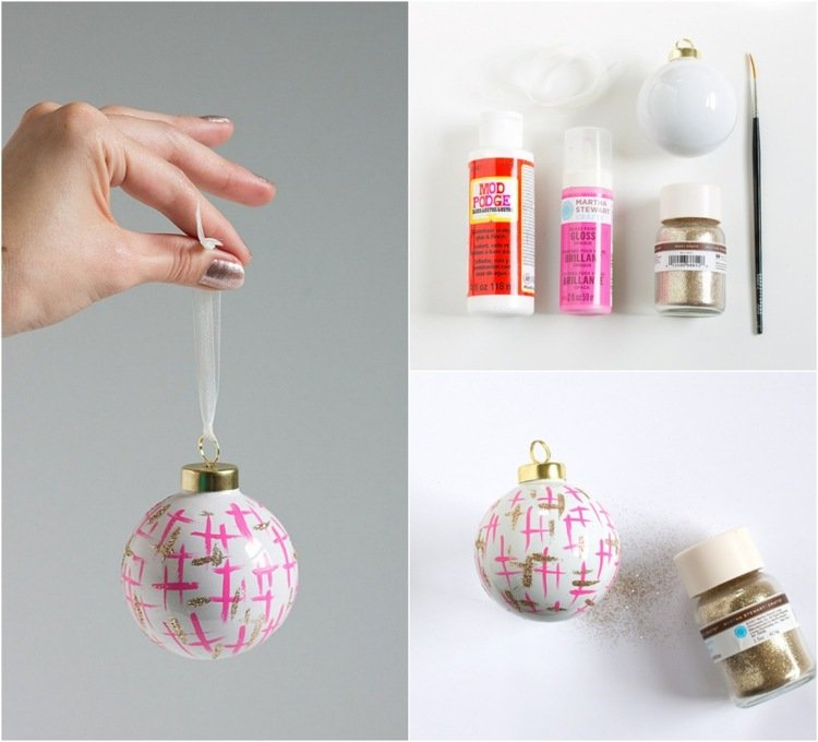 skrášliť staré vianočné gule farba vzor trblietky zlatá