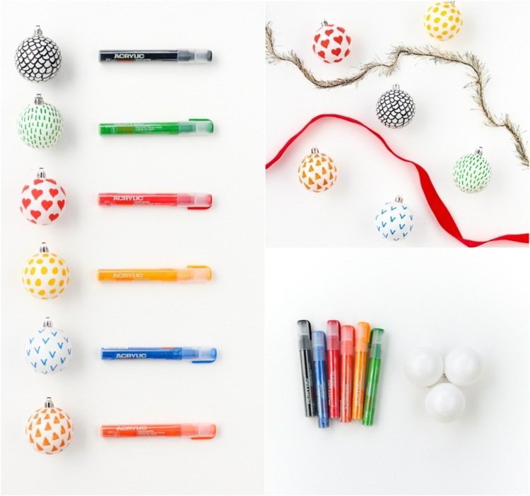 skrášliť staré vianočné gule farbu perom nápady dekorácie vzor bodky trojuholníky