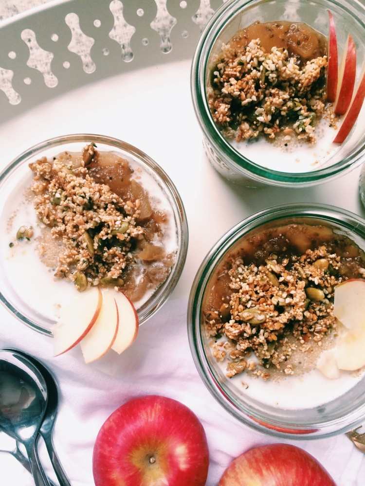 Amarantové semienka-ovsené vločky-hruškové-kompót-bezlepkové-vegánske