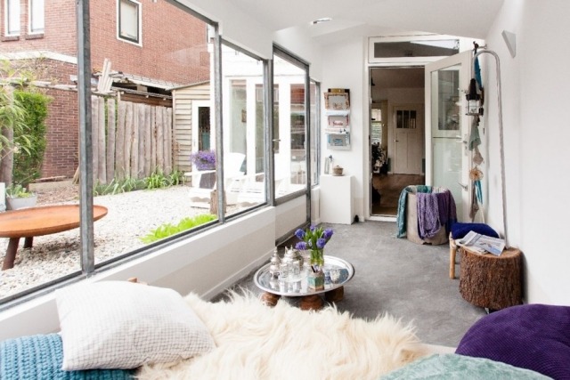 sklenené okno veľký drevený materiál vankúš pohľad nápady na dizajn