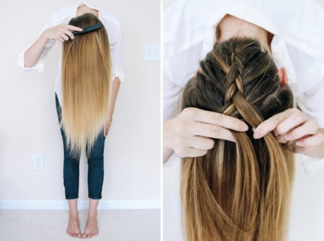 Francúzsky vrkoč hore nohami pletenie DIY trendy trendy účes Vysoko zapletaný drdol-DIY-obrázky-návod-trendové účesy