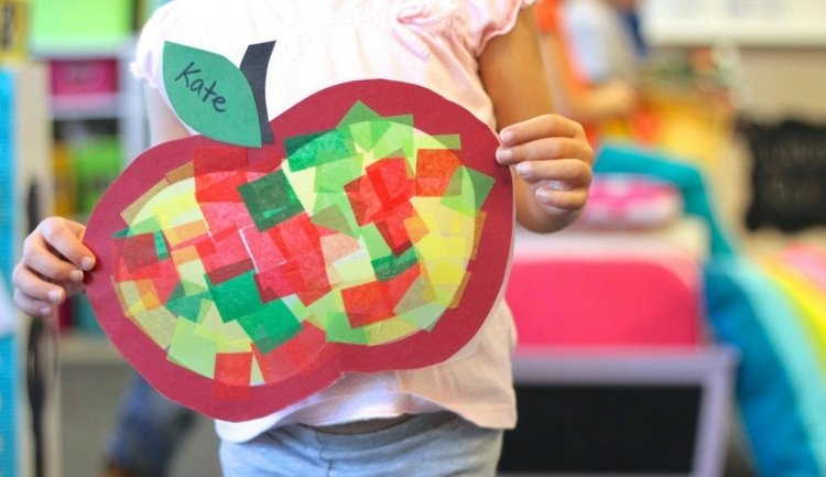 Jesenné dekoračné remeslá vo forme jabĺk Apple-drotár-krep-papier-lepidlo-farebné-dekorácie