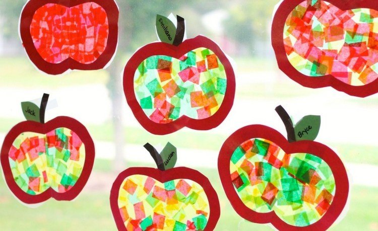 Vytvárajte obrázky z okien jablka hodvábnym papierom Apple-drotár-okenný-obrázok-urob si sám-návod-jeseň