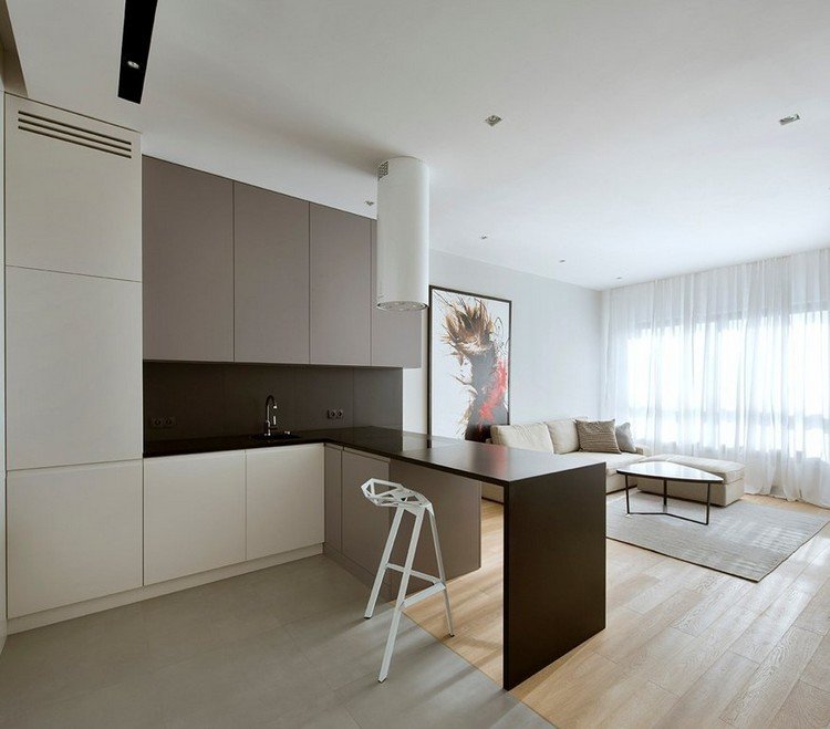 Dosky-kuchynské nápady-čierny-polostrov-matný-taupe-biely