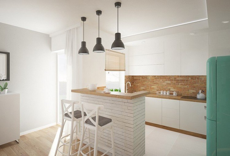 Dosky-nápady-kuchyne-vzhľad-drevo-kuchyňa-pult-biele-tehly