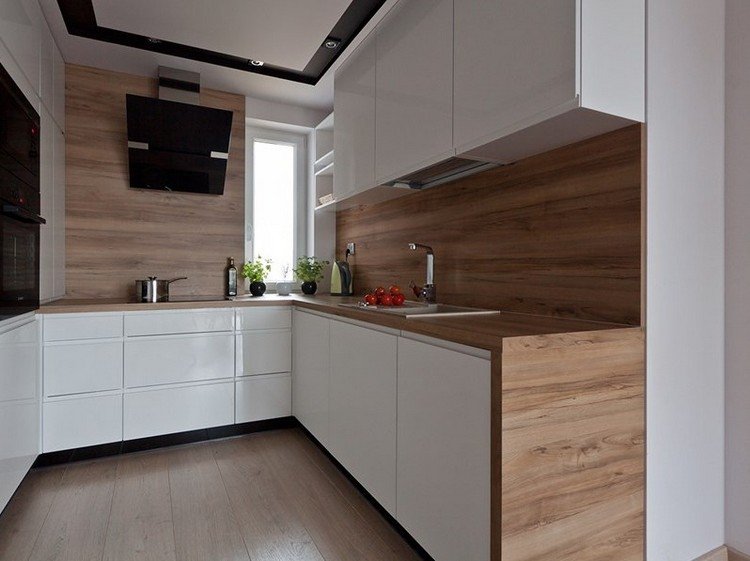 Dosky-kuchynské nápady-vzhľad dreva-biele-čelá-matné-bez úchytiek