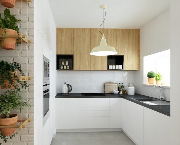 Dosky-kuchyňa-nápady-čierny-čelá-umelý kameň-čelá-biely-dekor dreva