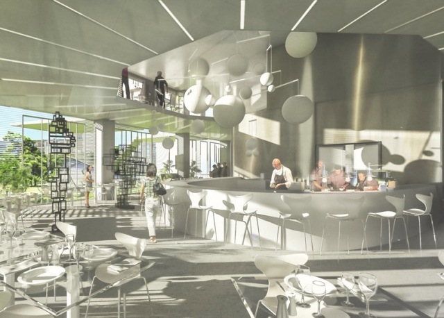 Penthouse bar-s panoramatickým výhľadom na mesto v stredomorskom štýle