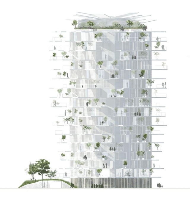 Dom Arbre Blanc so zeleňou a solárnymi panelmi Montpellier-Sou Fujimoto