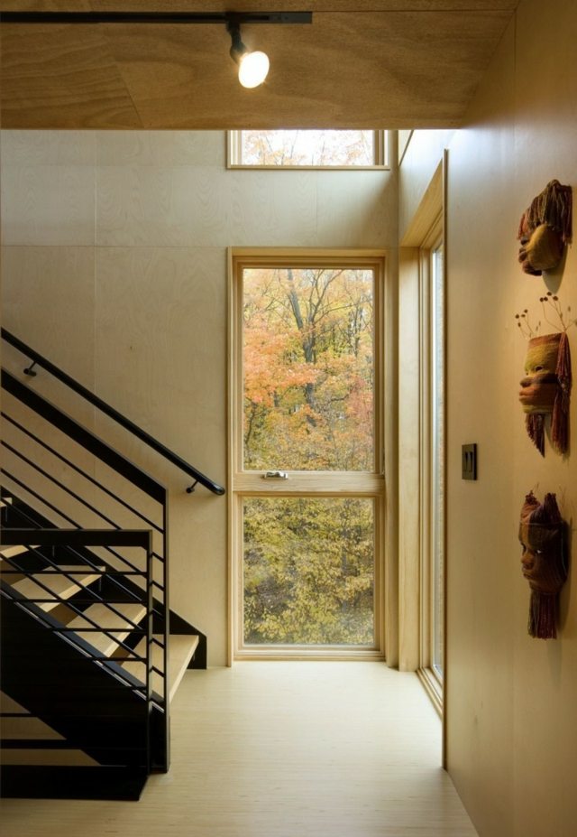 Sklenené dvere návrh chodby zapustený moderný montovaný dom Návrh chodby zapustený moderný interiér montovaného domu