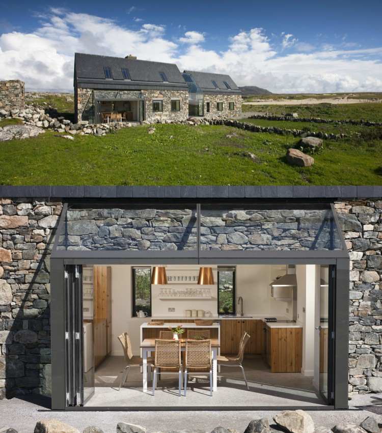 architektúra sklenený kamenný dom príroda lúka tradičný moderný