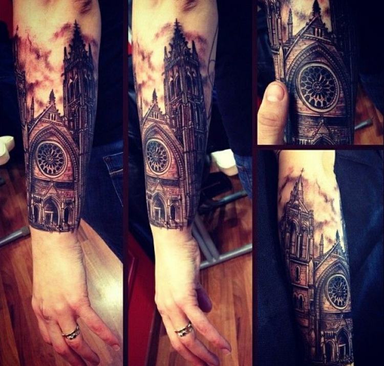 tetovanie-motívy-architektúra-3d-dizajn-atraktívny-gotický-kostol