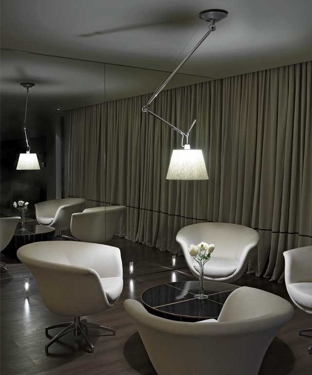 Klasický dizajn žiarovky-Tolomeo Decentrato-Interiér reštaurácie Artemide artemide design klasický dizajn žiarovky Interiérový dizajn modernej reštaurácie Tolomeo Decentrato