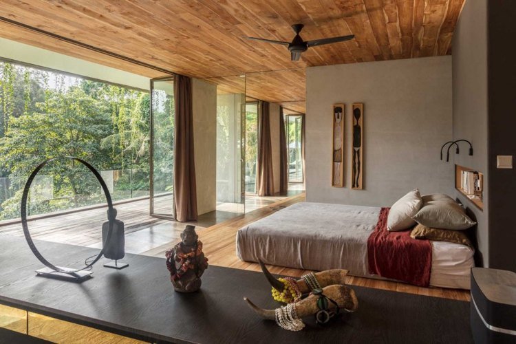 ázijský štýl bývania spálňa posuvné dvere moderné