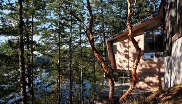 moderný rekreačný dom v lese skalnatej krajine gambierských ostrovov