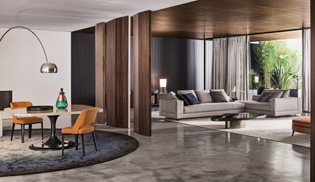 nápady na zariadenie bytu-medzistena drevený sedací nábytok