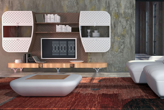 geometrické prvky drevené dekorácie domu od carpanelli