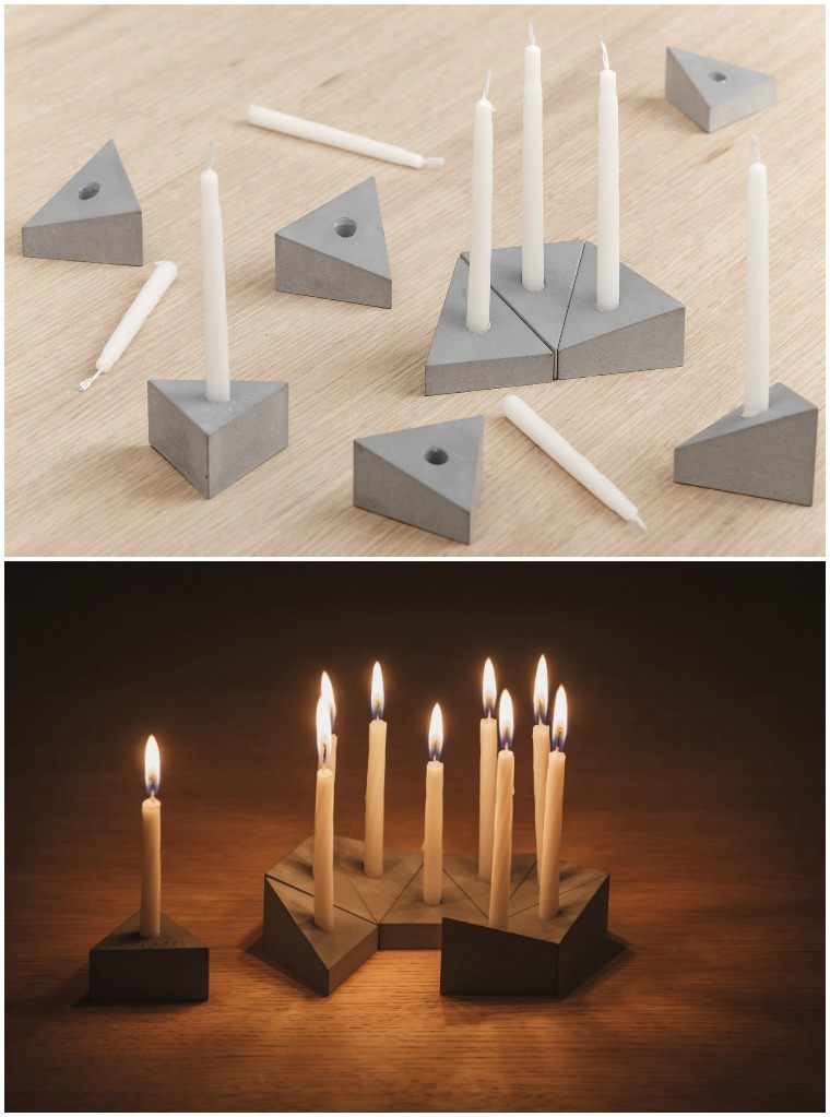 Betónový svietnik ideálny pre moderný adventný veniec mimoriadne-živé-nápady-dizajn-svietnik-betón-trojuholníkový-sivý