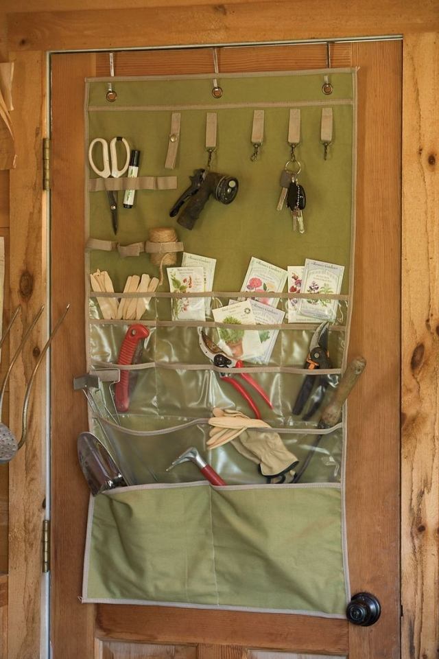 skladovanie záhradné náradie nápady záhradný prístrešok dvere organizér tkanín ručné náradie záhradné náradie nápady záhradný prístrešok organizér na dvere